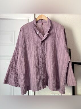 BLANQUE dusty lilac lavender lagenlook cotton gauze boxy button up shirt